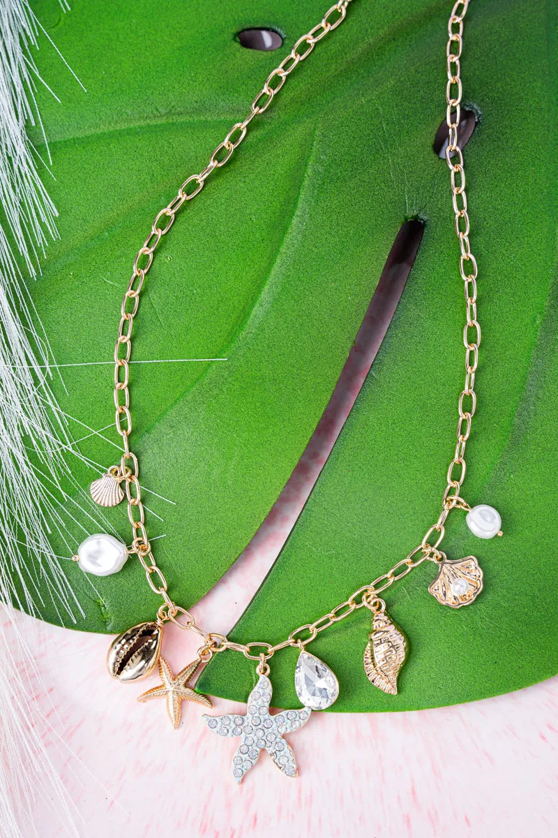 Beach Board Walk Goldtone Charm Necklace