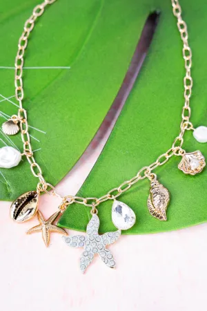 Beach Board Walk Goldtone Charm Necklace