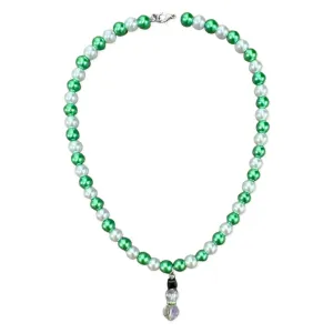 Beaded Snowman w/Green Scarf Green & White Beaded Necklace