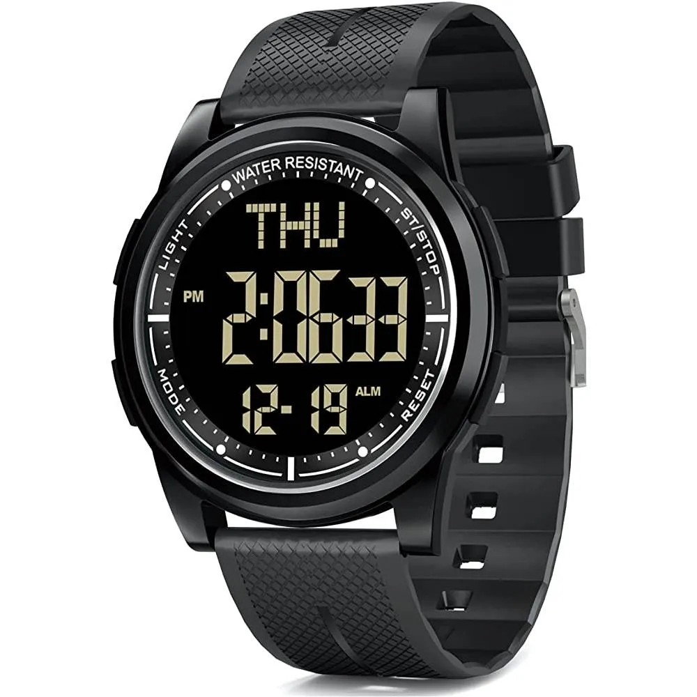 Beeasy Digital Watch Waterproof with Stopwatch Alarm Countdown Dual Time, Ultra-Thin Super Wide-Angle Display Digital Wrist Watches for Men | Multiple Colors