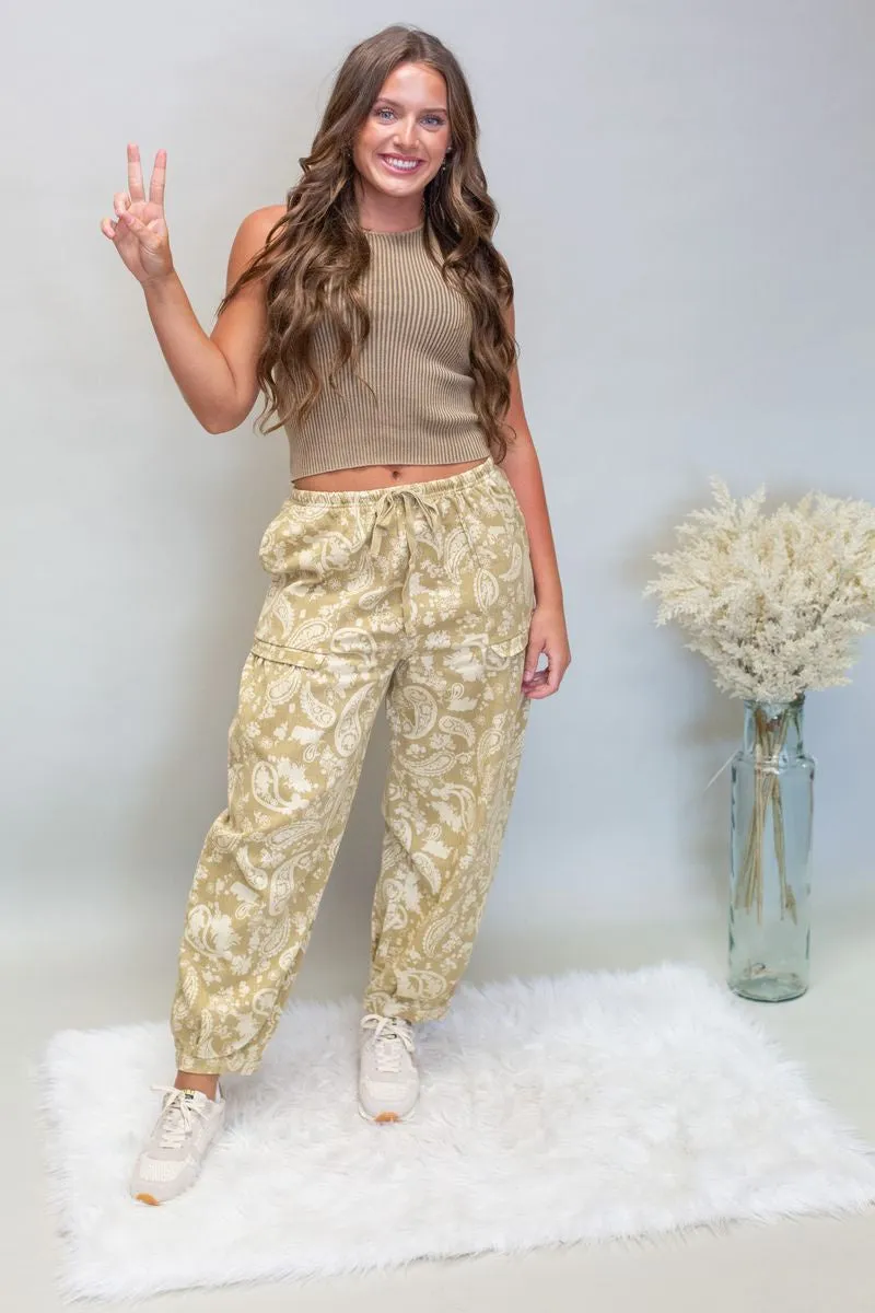 Beige Paisley Cargo Pants