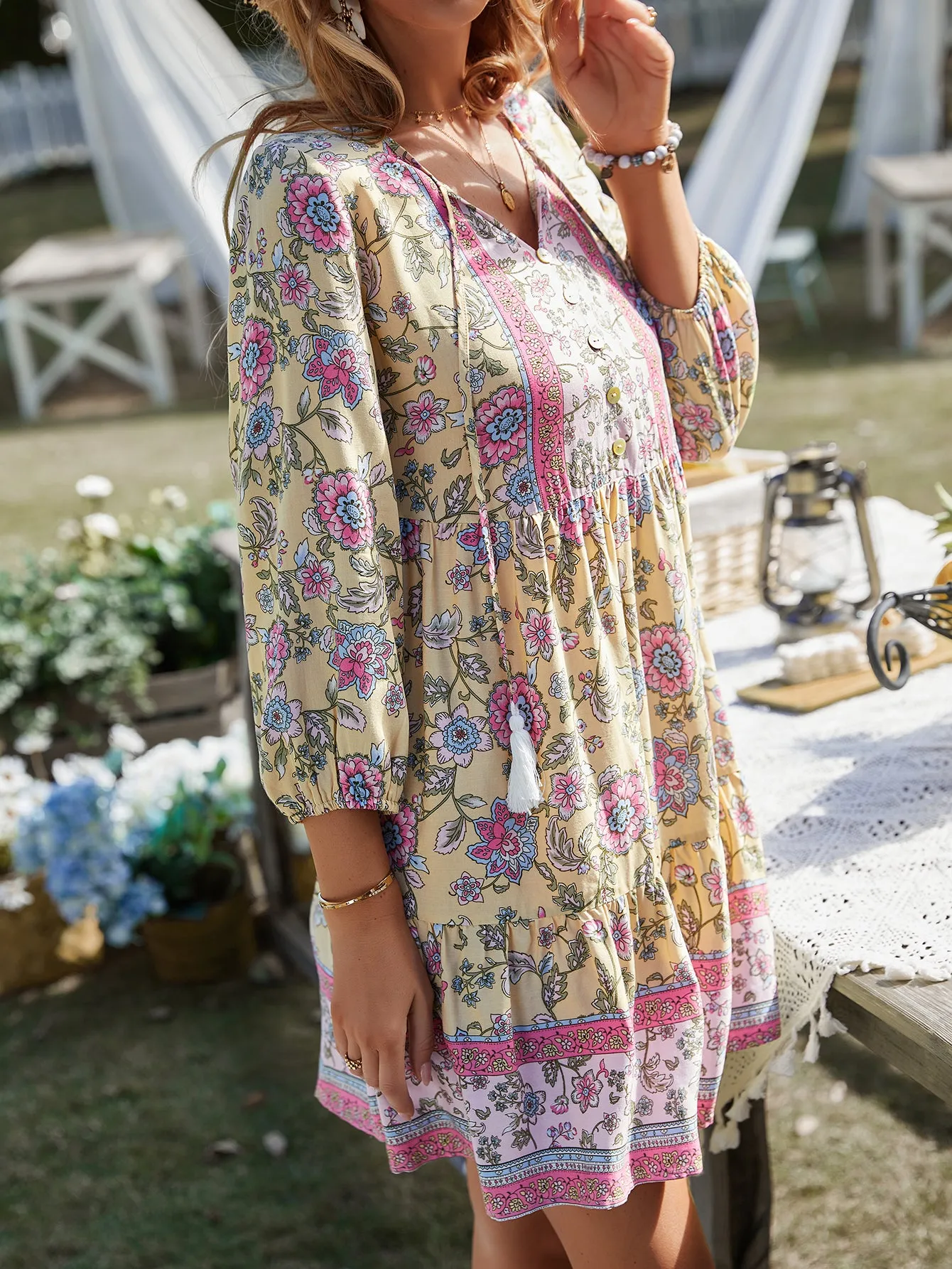 Beige Printed A-Line Dress