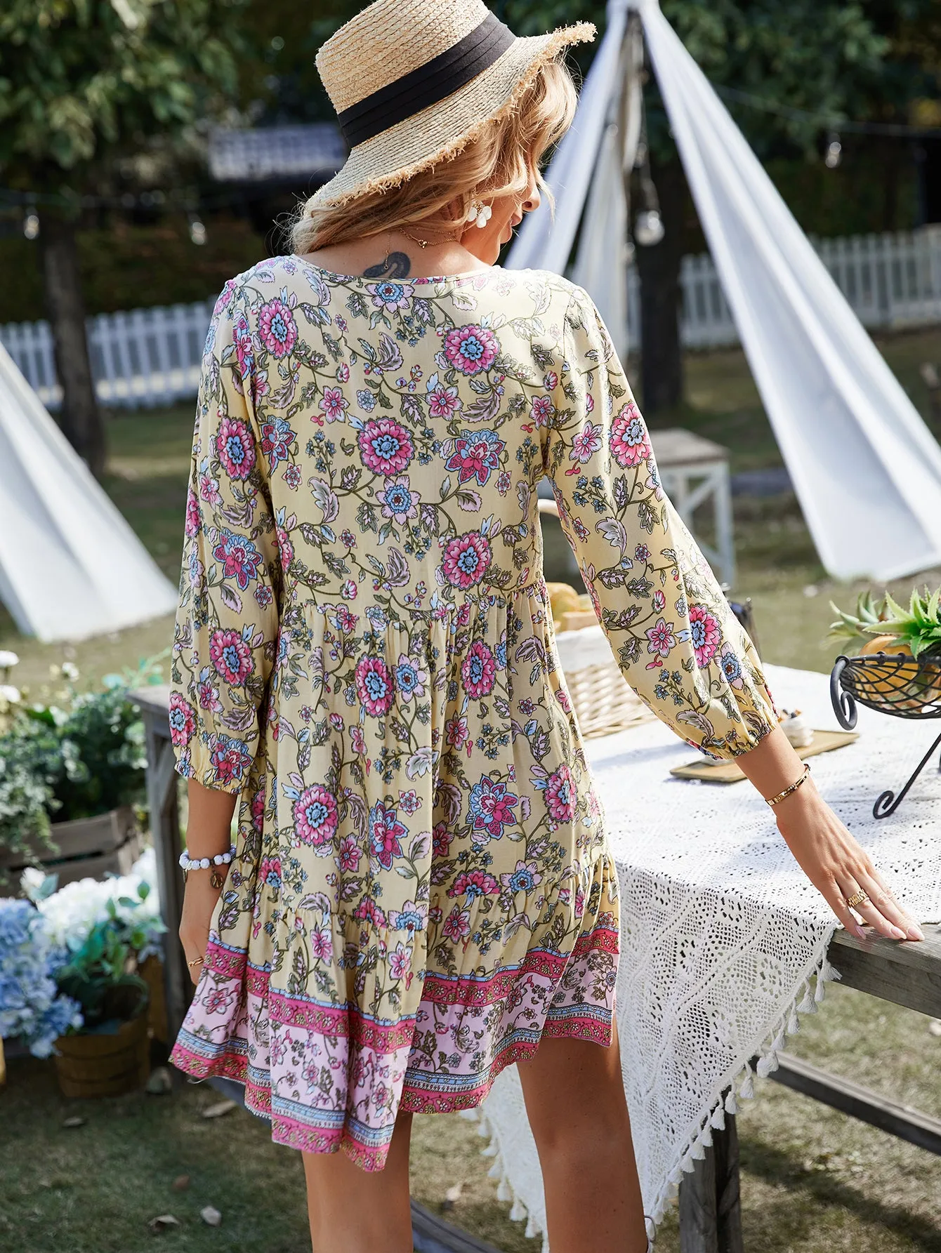 Beige Printed A-Line Dress