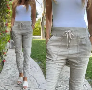 Bevy Flog Gaya Cargo Beige Stripe Pant