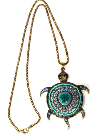 Big Turtle Shimmer Pendant Necklace