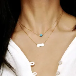 Birthstone and Mini Bar Pendant Layered Necklace Set