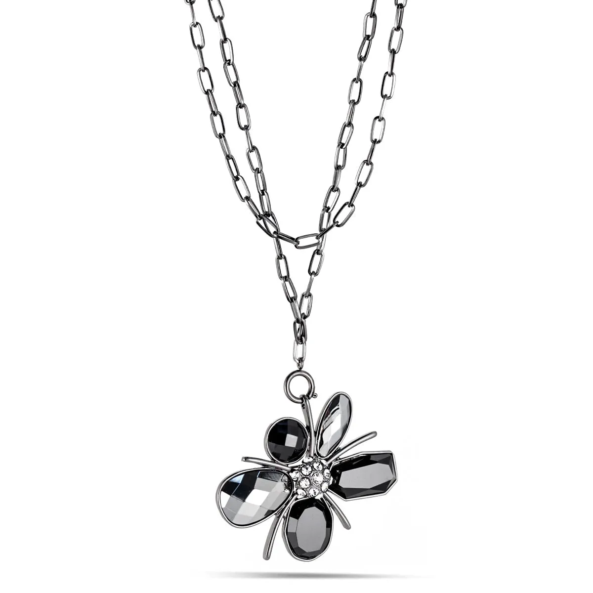 BLACK AND HEMATITE CRYSTAL  NECKLACES #199BK1201 (4A2)