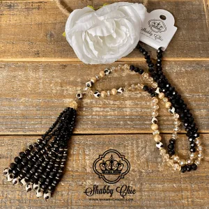 Black Beaded Tassel Necklace