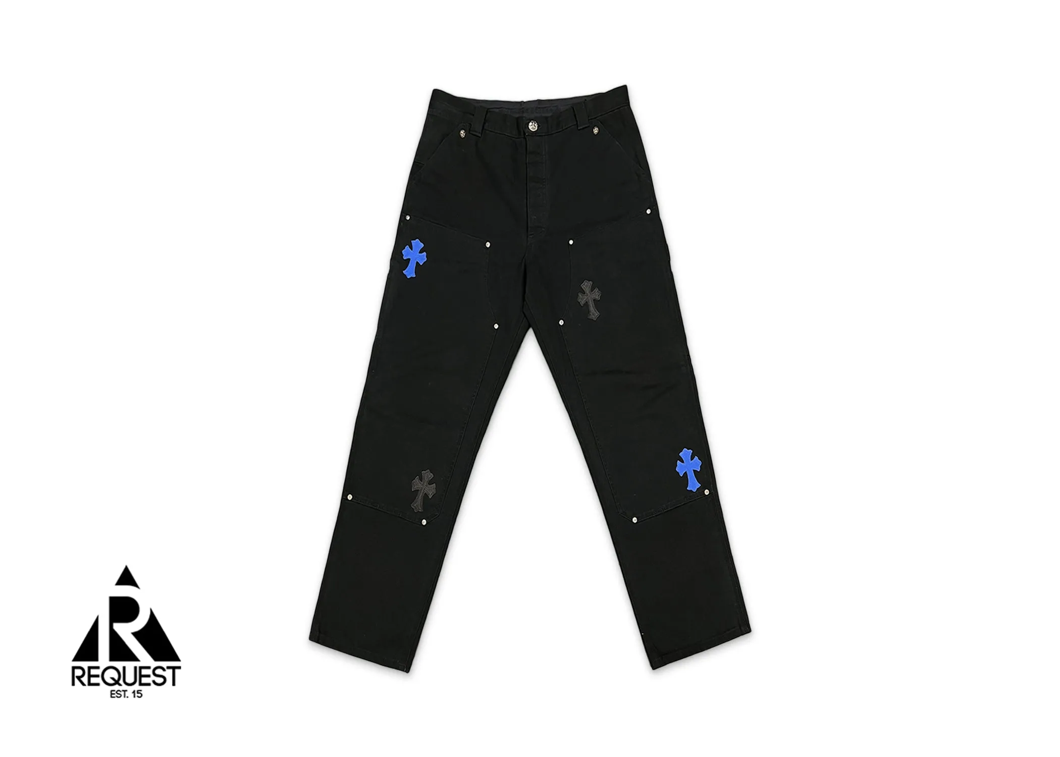 Black Carpenter Pants "Blue Black Crosses"