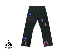 Black Carpenter Pants "Blue Red Black Crosses V1"