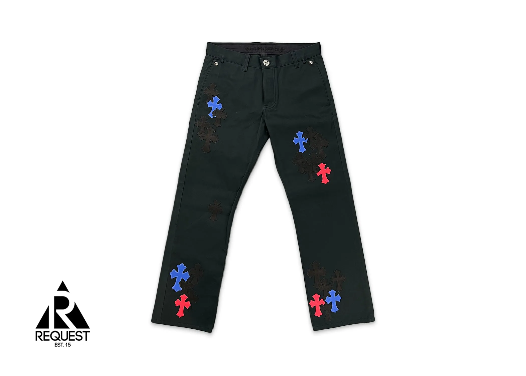 Black Carpenter Pants "Blue Red Black Crosses V1"