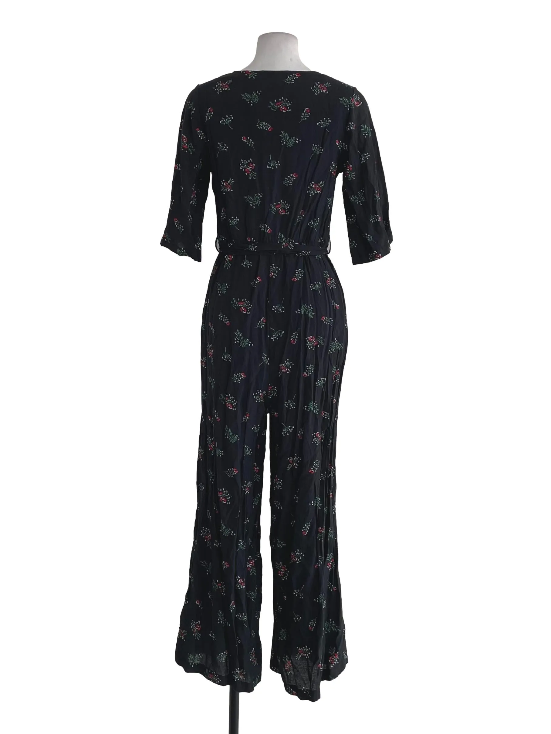 Black Floral Mid Sleeves Jumpsuit TEM