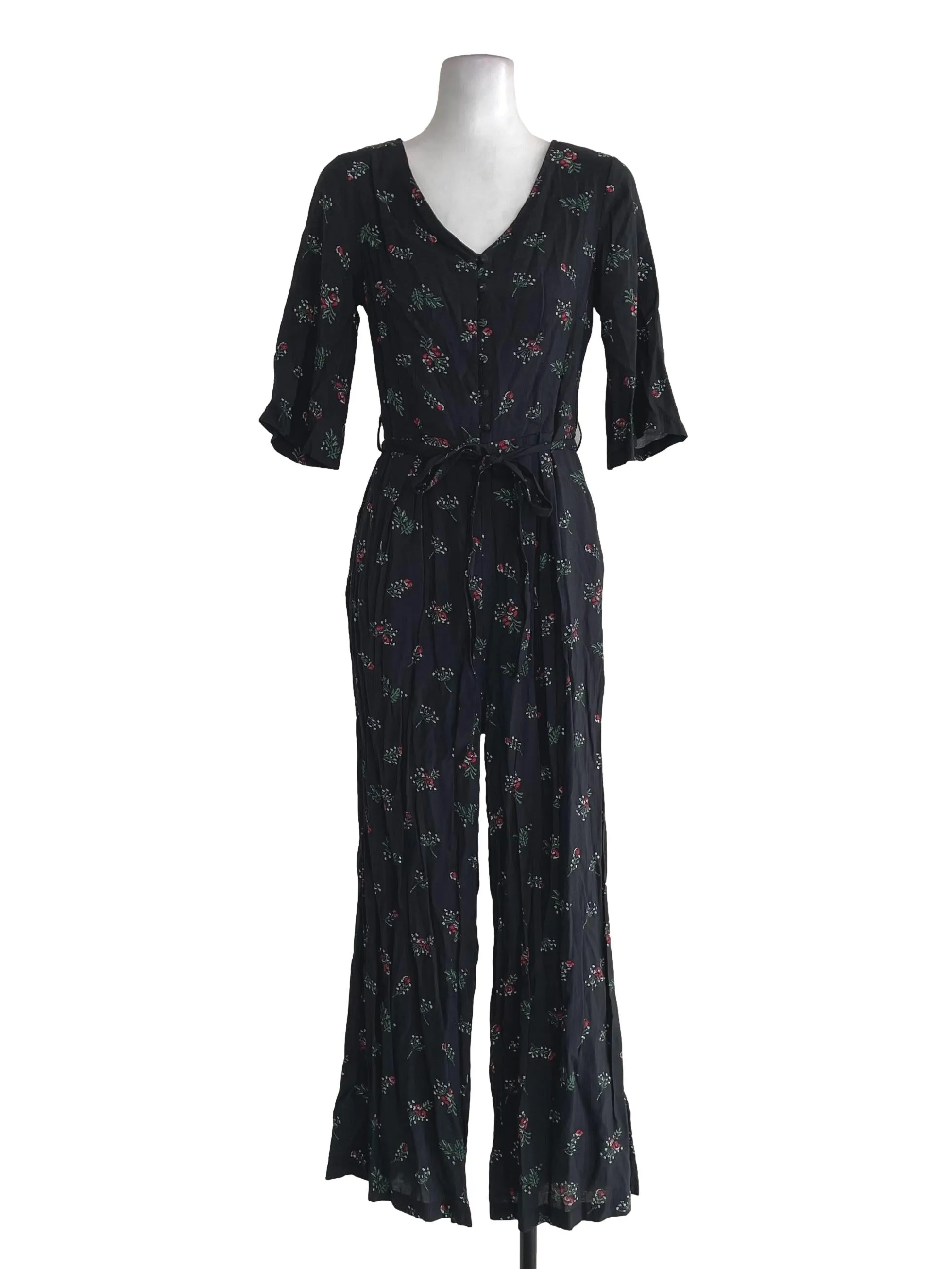 Black Floral Mid Sleeves Jumpsuit TEM