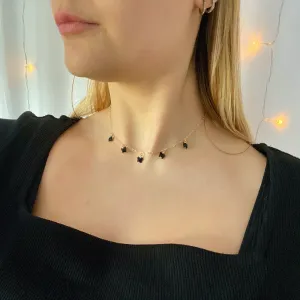 Black Onyx Butterfly Choker 14K Gold Necklace