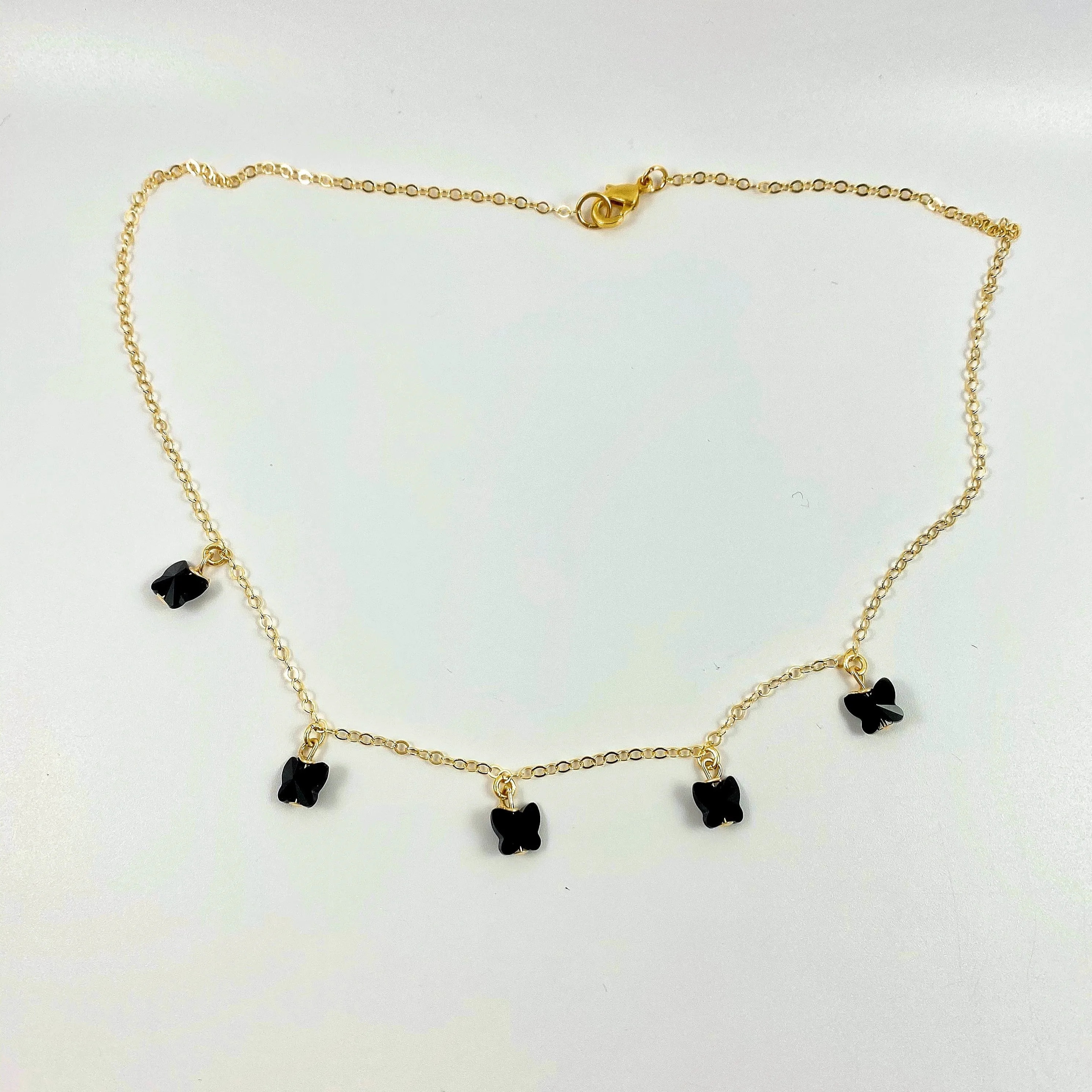 Black Onyx Butterfly Choker 14K Gold Necklace