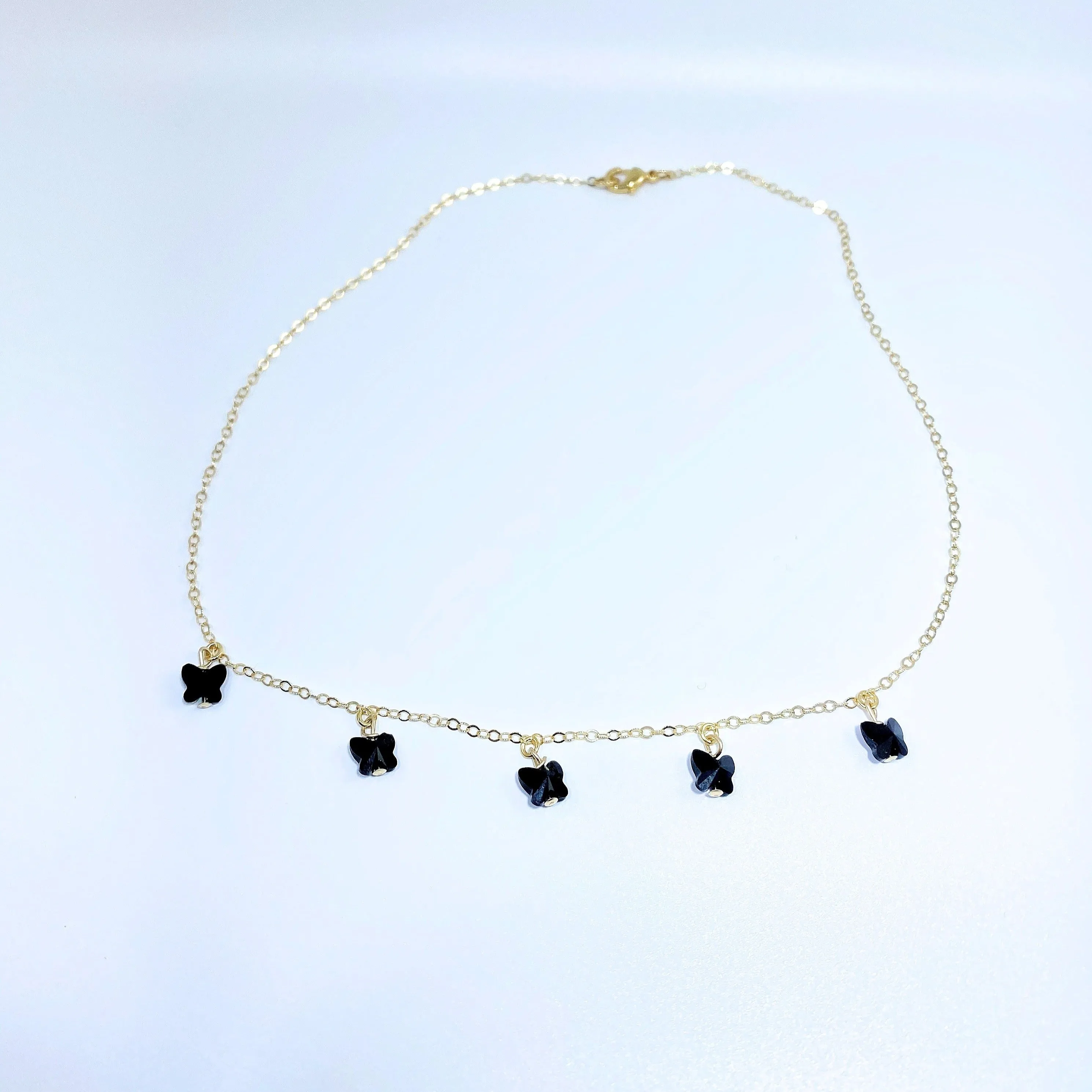 Black Onyx Butterfly Choker 14K Gold Necklace