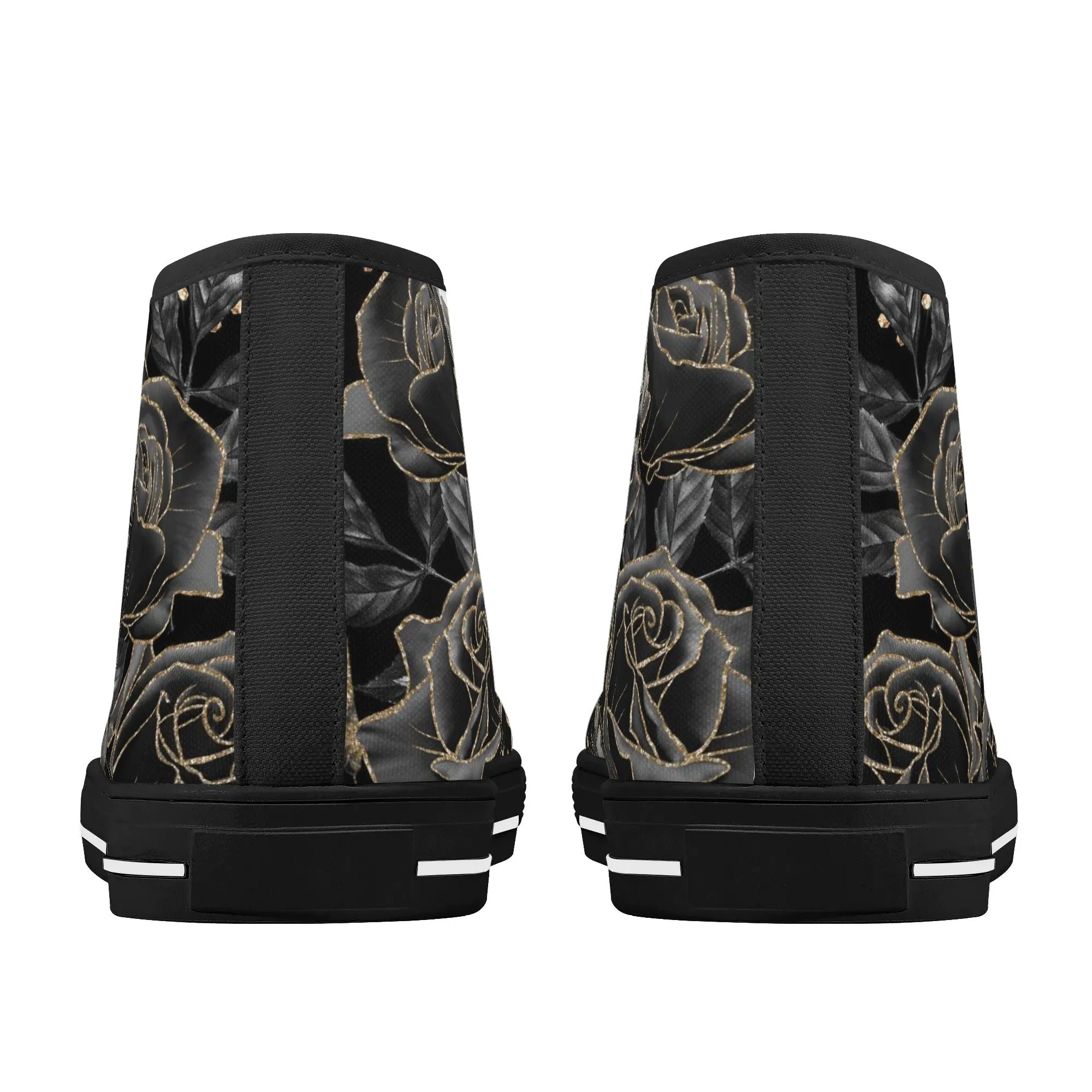 Black Roses Womens High Top Canvas Shoes