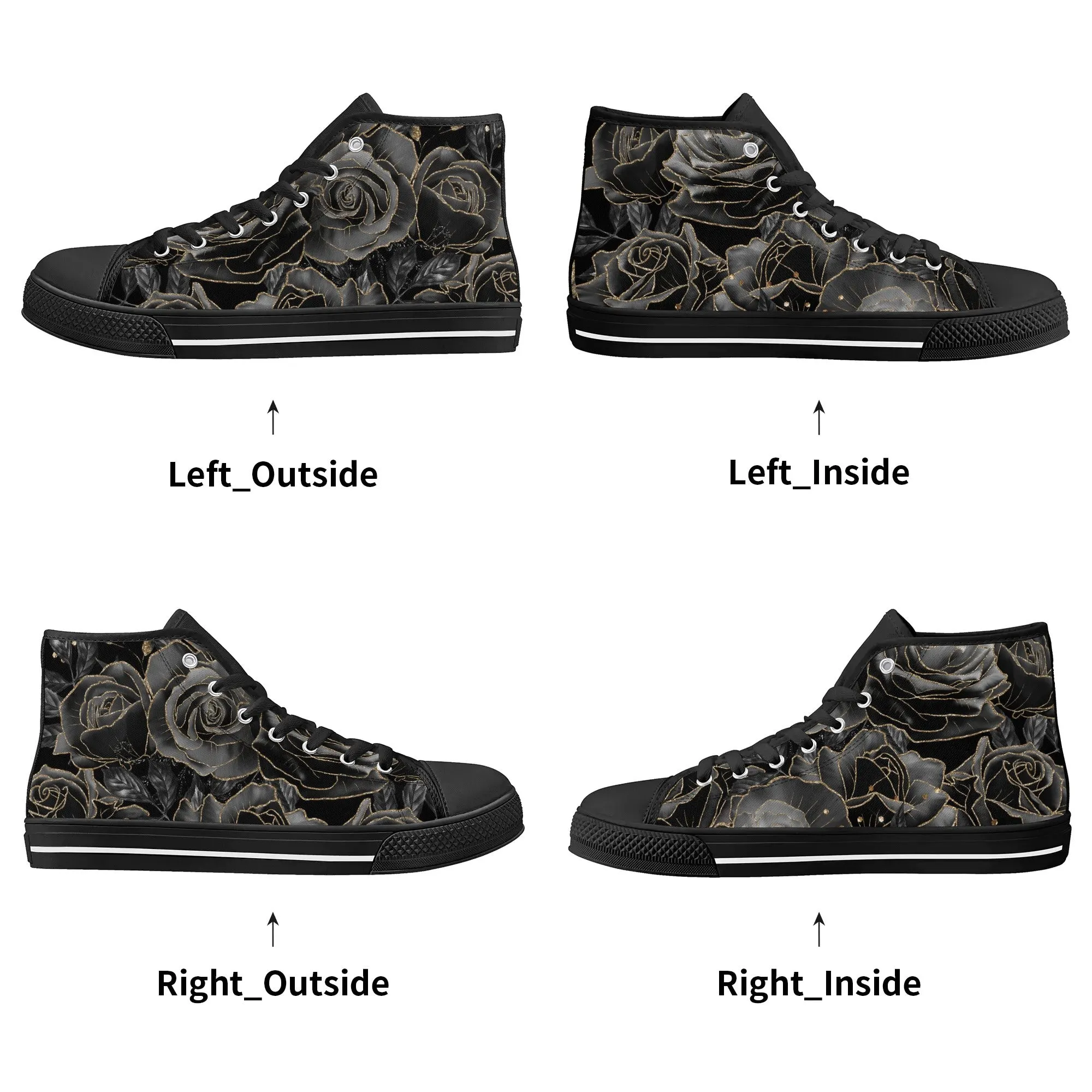 Black Roses Womens High Top Canvas Shoes