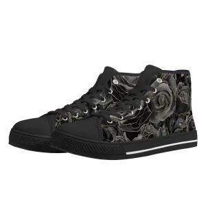 Black Roses Womens High Top Canvas Shoes
