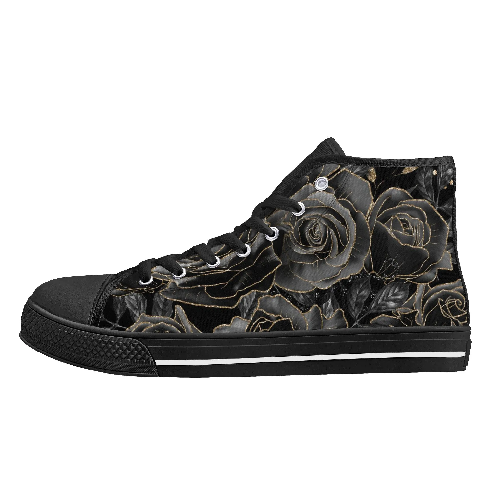Black Roses Womens High Top Canvas Shoes