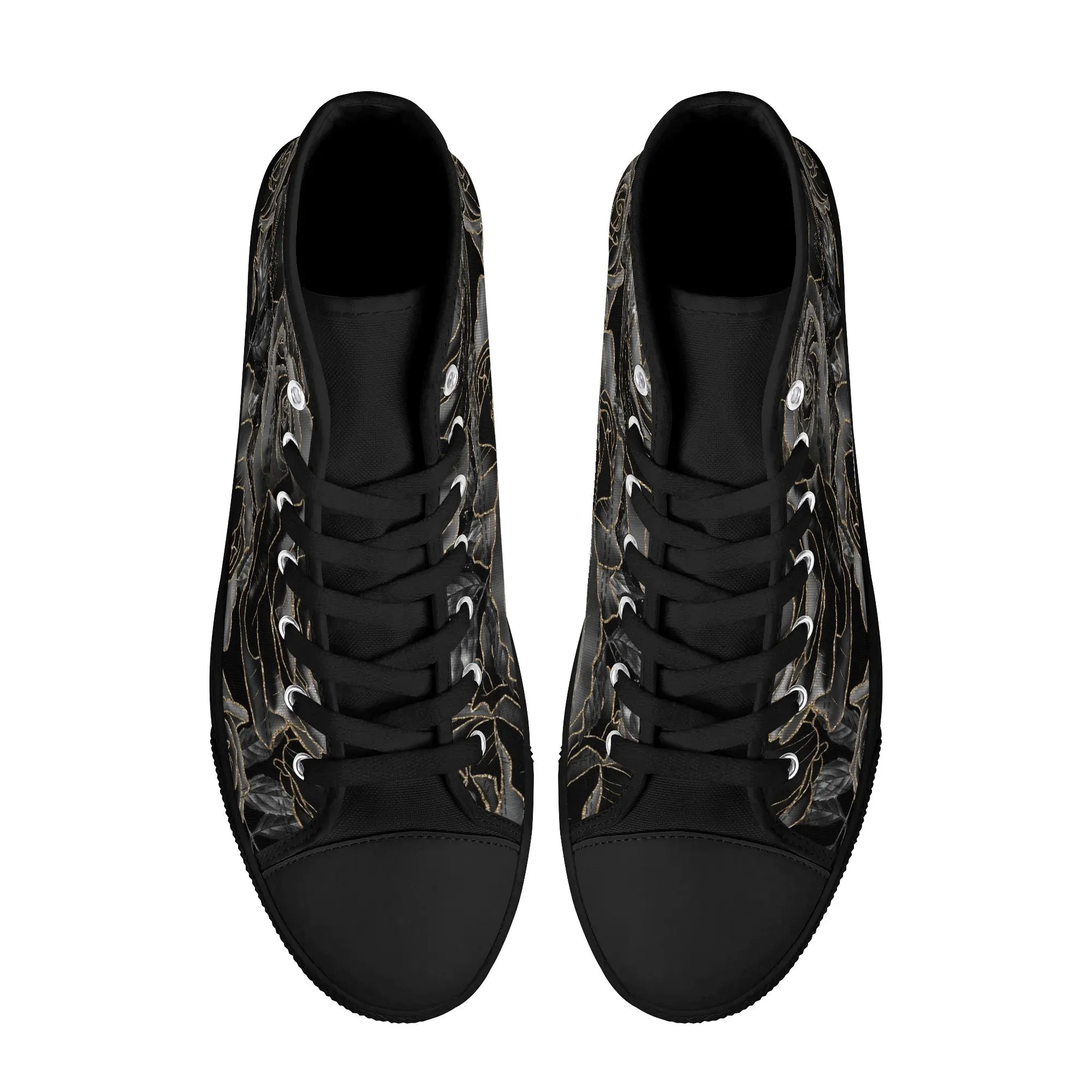 Black Roses Womens High Top Canvas Shoes