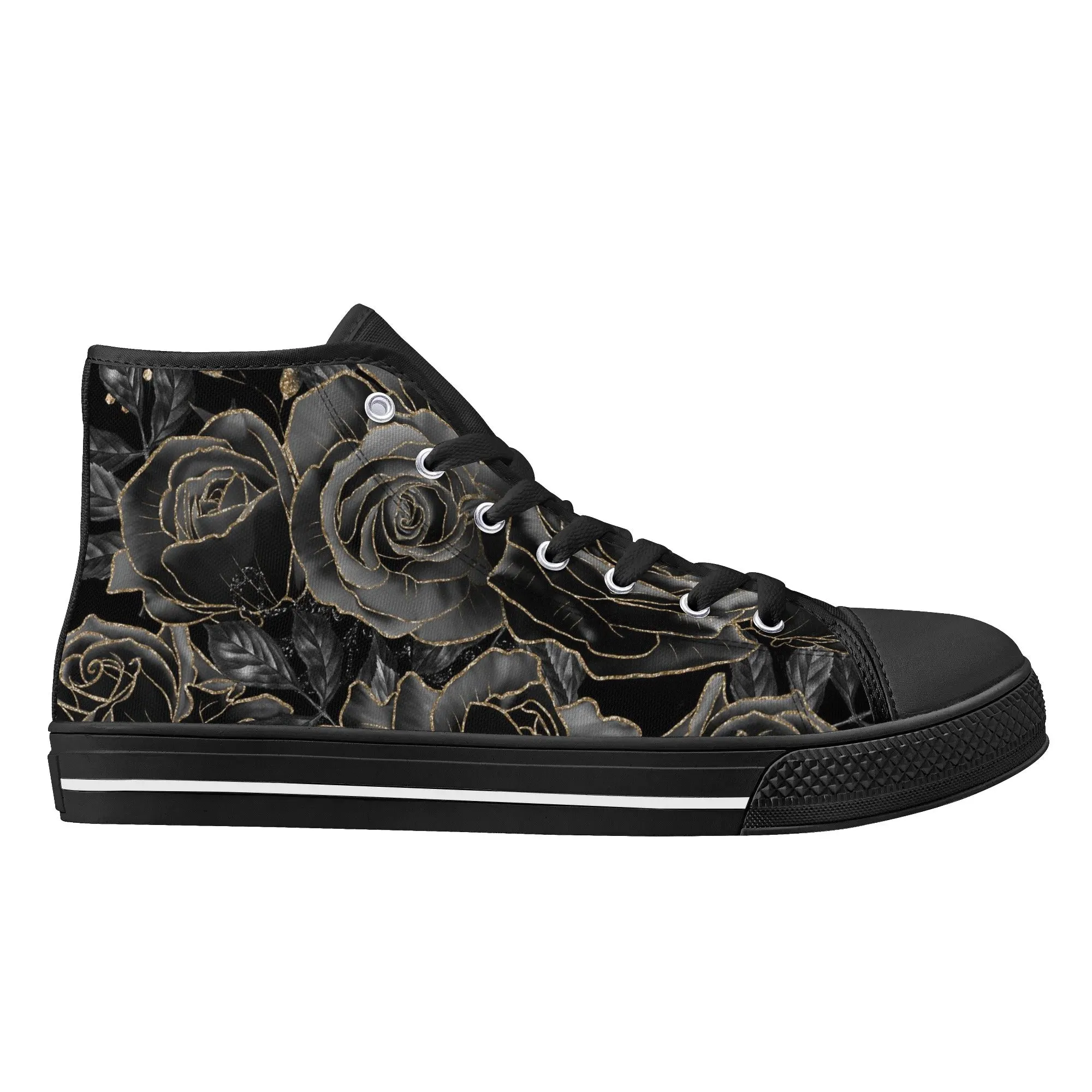 Black Roses Womens High Top Canvas Shoes