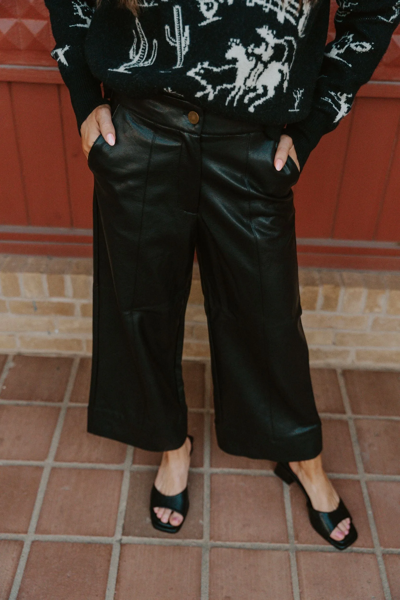 Black Wide Straight Leg Pants P4109