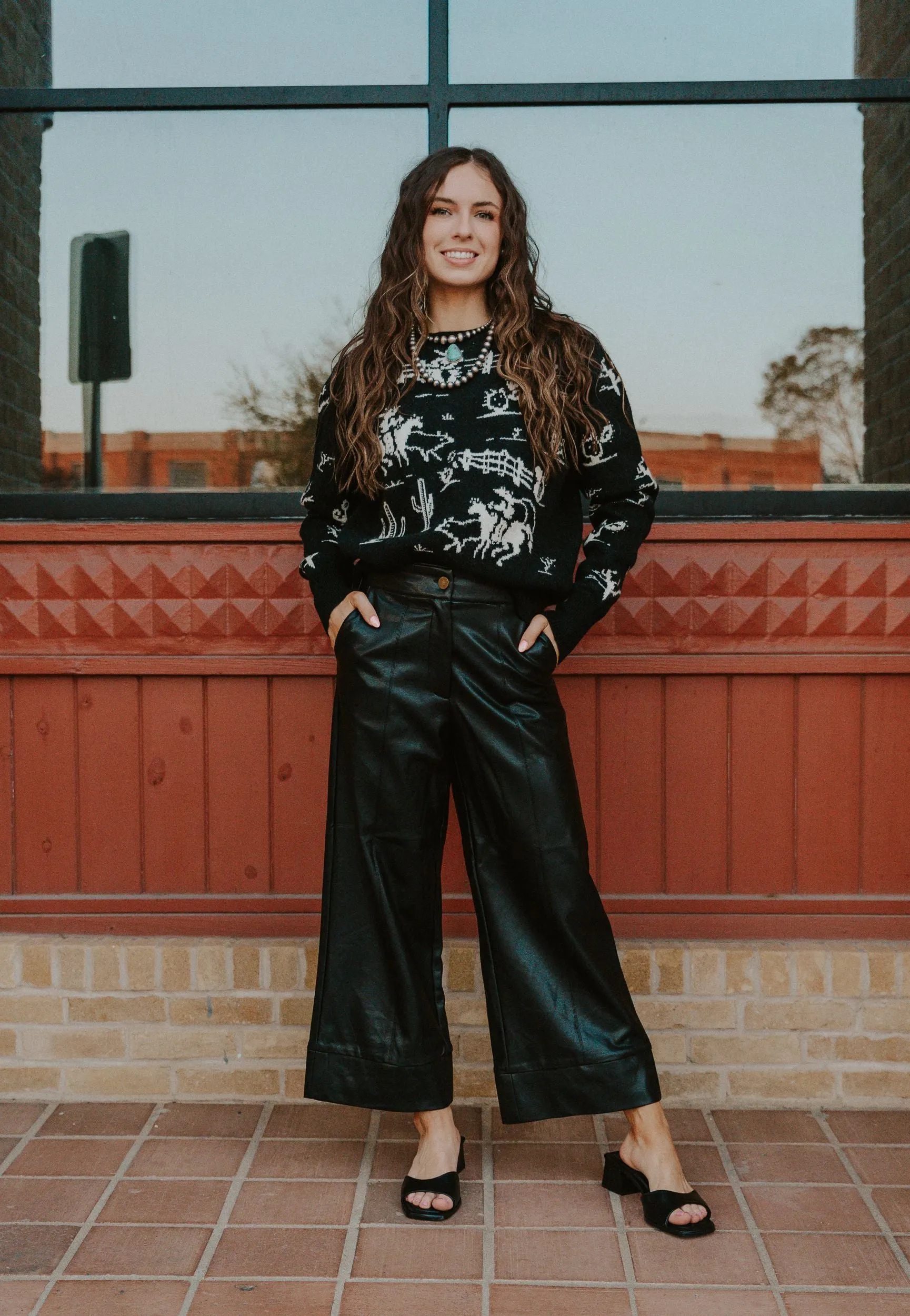 Black Wide Straight Leg Pants P4109