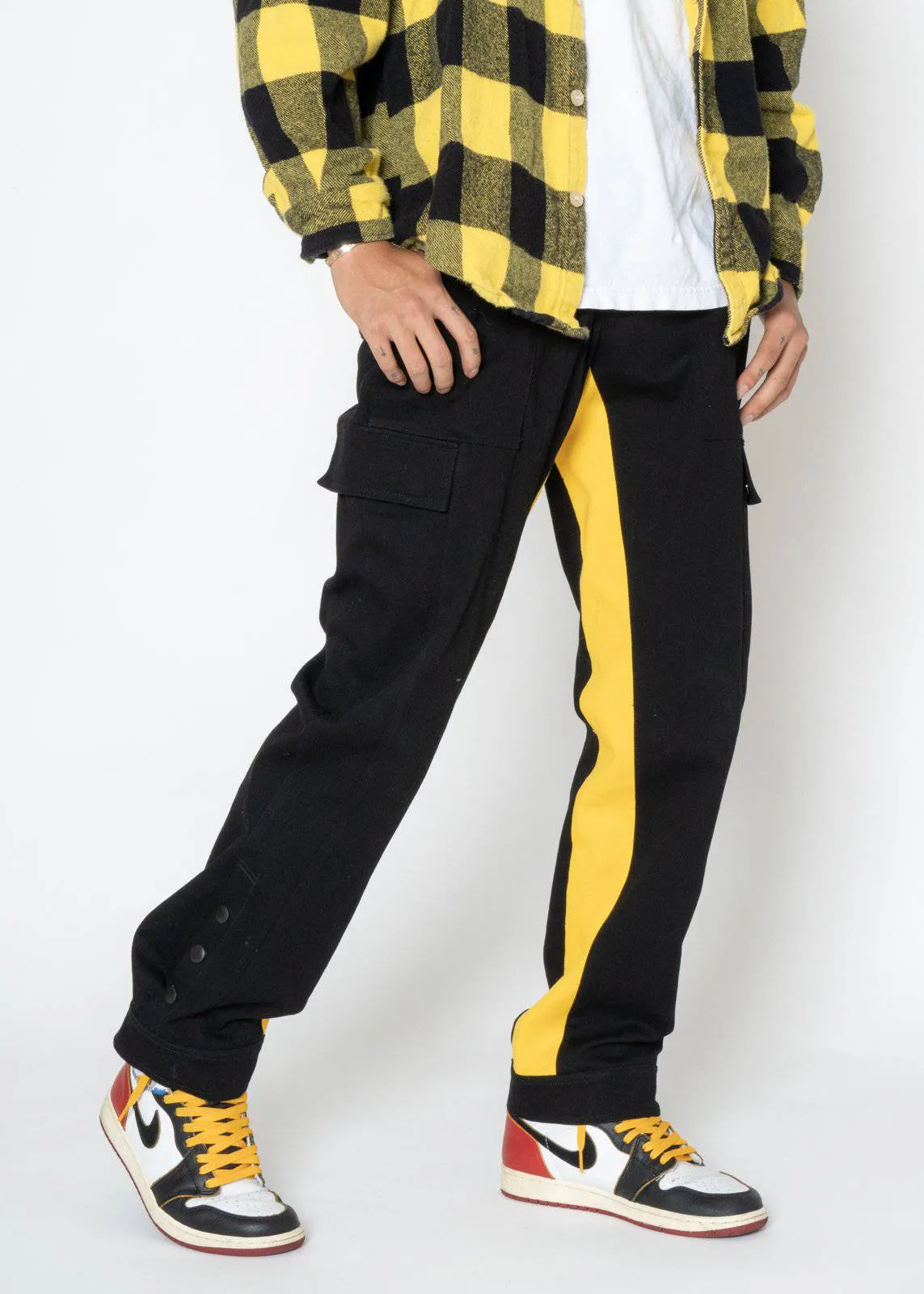 Blank State Men's Snap Cargo Pants in Black/Yellow
