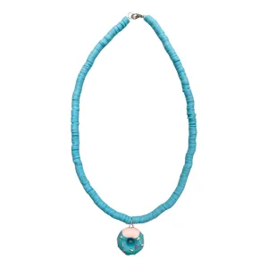 Blue Beaded Necklace with Donut