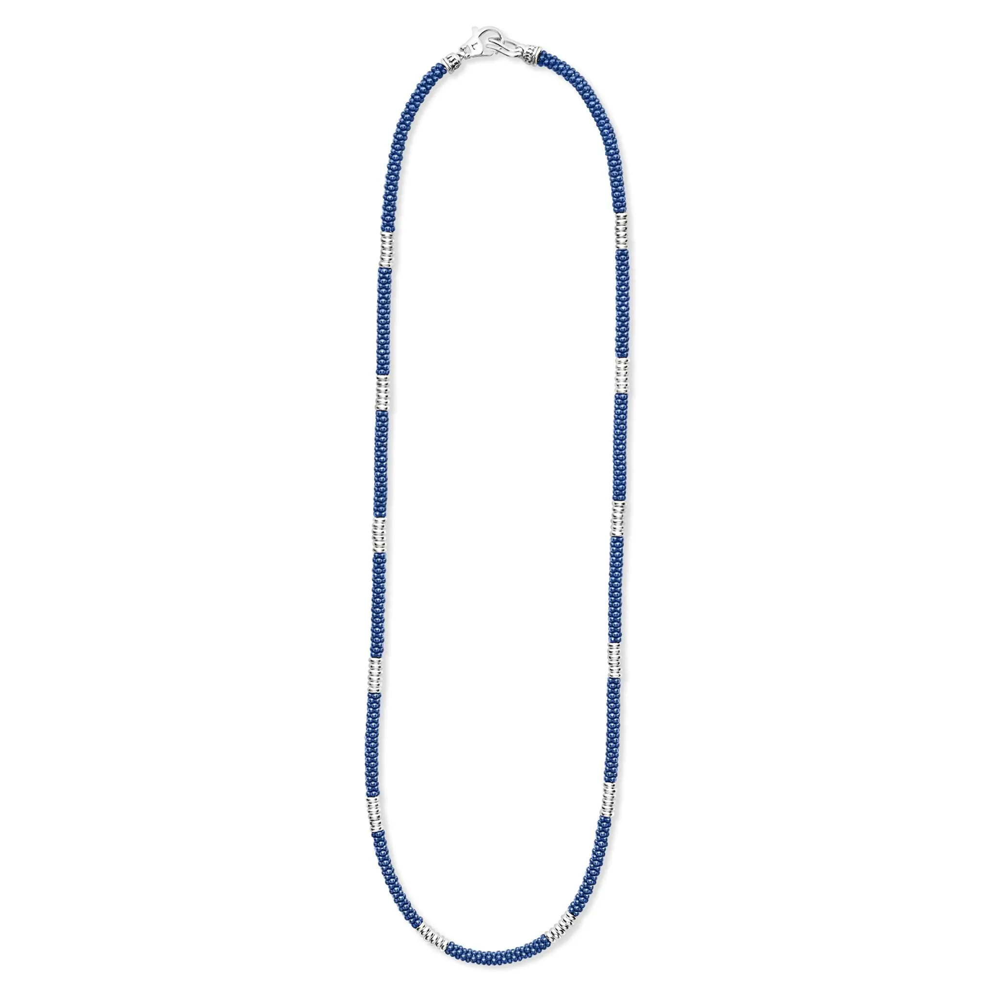 Blue Caviar Ultramarine Silver Station Ceramic Beaded Necklace | 3mm