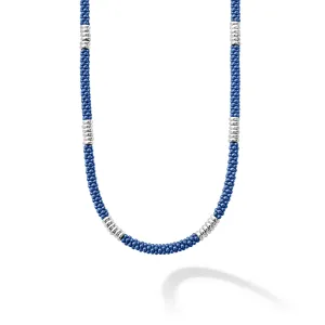 Blue Caviar Ultramarine Silver Station Ceramic Beaded Necklace | 3mm