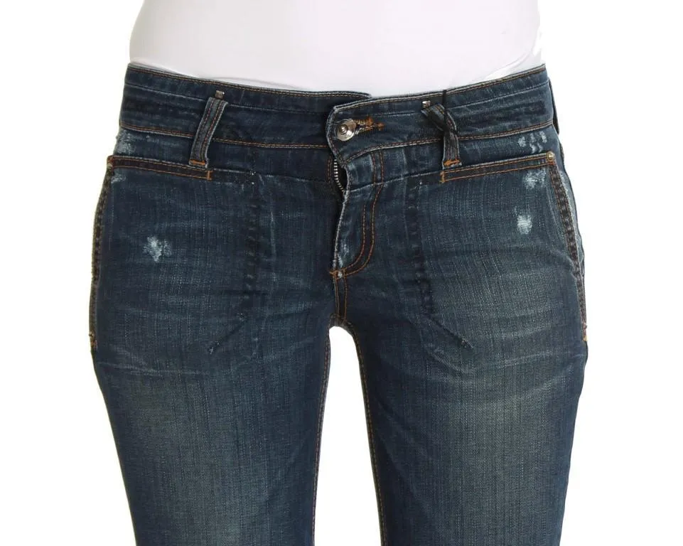 Blue Cotton Flare Boot Cut Jeans