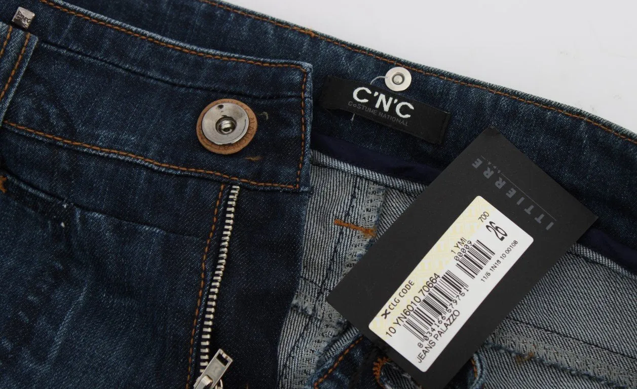 Blue Cotton Flare Boot Cut Jeans
