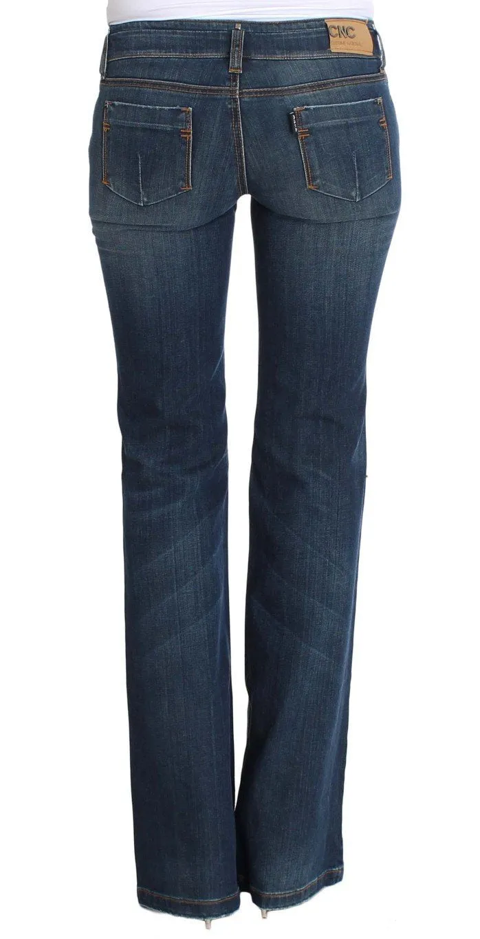 Blue Cotton Flare Boot Cut Jeans