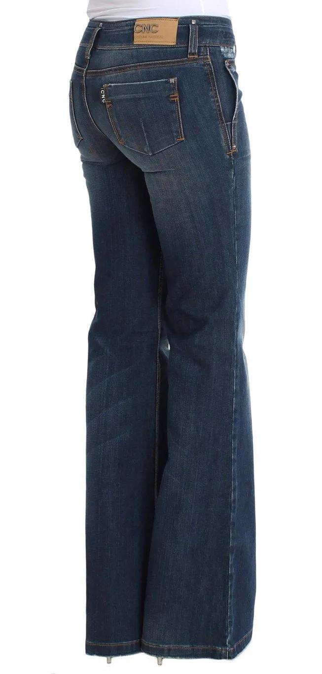 Blue Cotton Flare Boot Cut Jeans