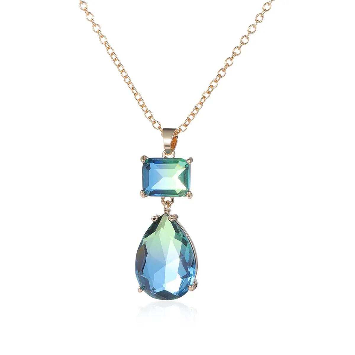 Blue Crystal & 18K Gold-Plated Stack Teardrop Pendant Necklace