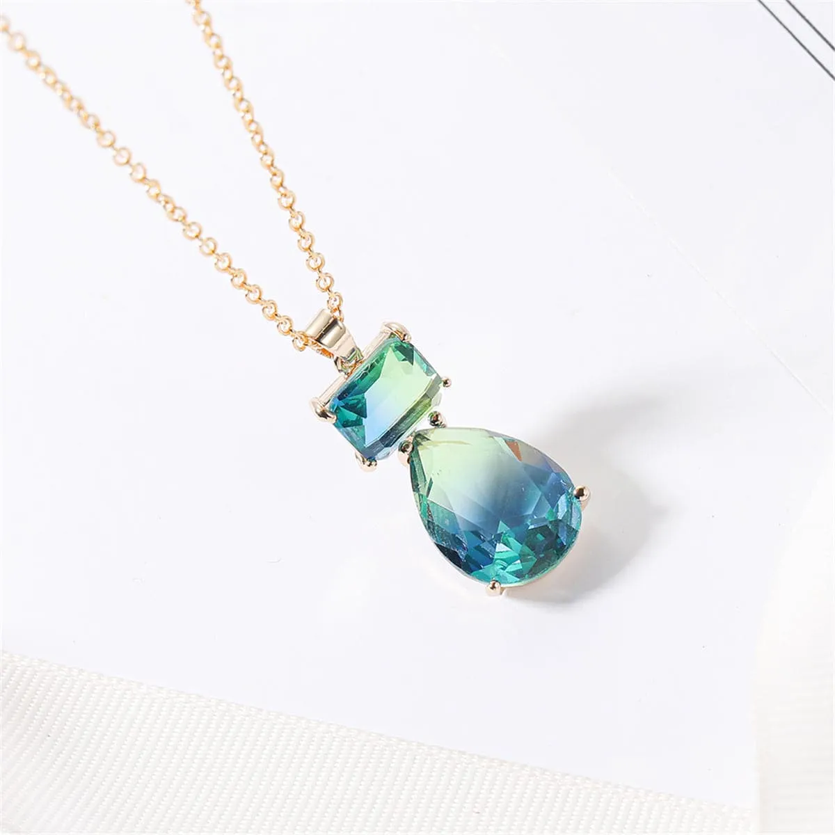 Blue Crystal & 18K Gold-Plated Stack Teardrop Pendant Necklace