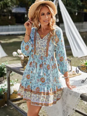 Blue Printed A-Line Dress