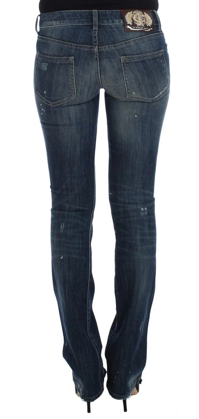 Blue Wash Torn Cotton Stretch Jeans