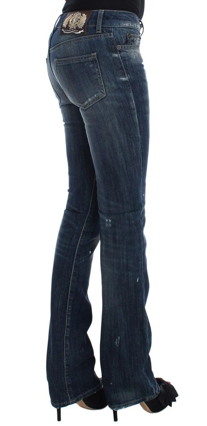 Blue Wash Torn Cotton Stretch Jeans