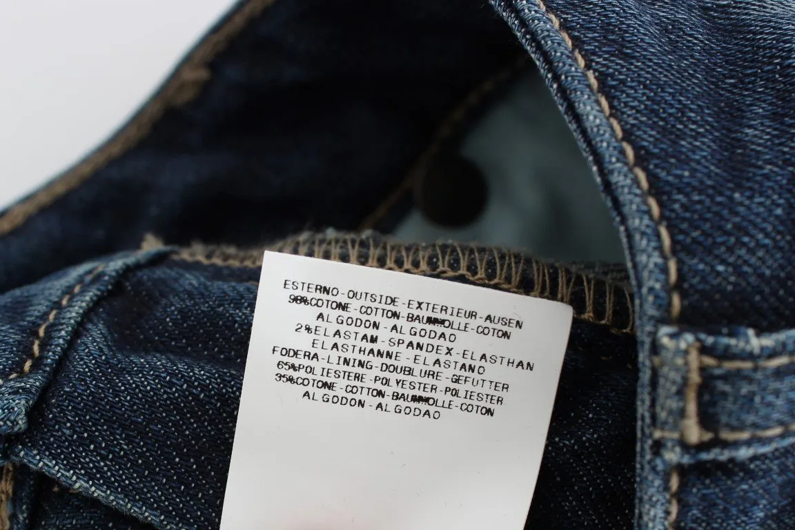 Blue Wash Torn Cotton Stretch Jeans