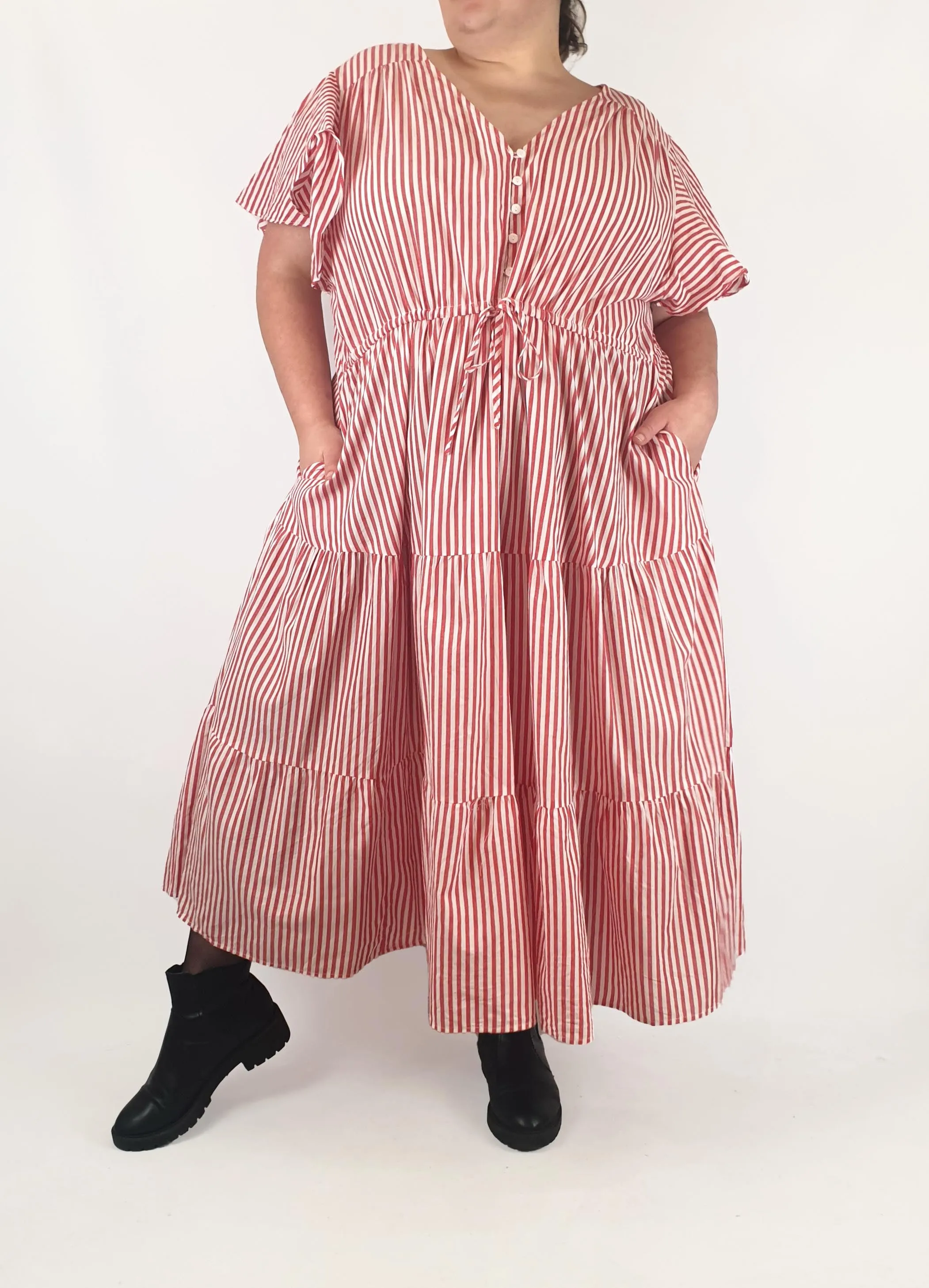 Boho Australia red and white striped dress size XXXL
