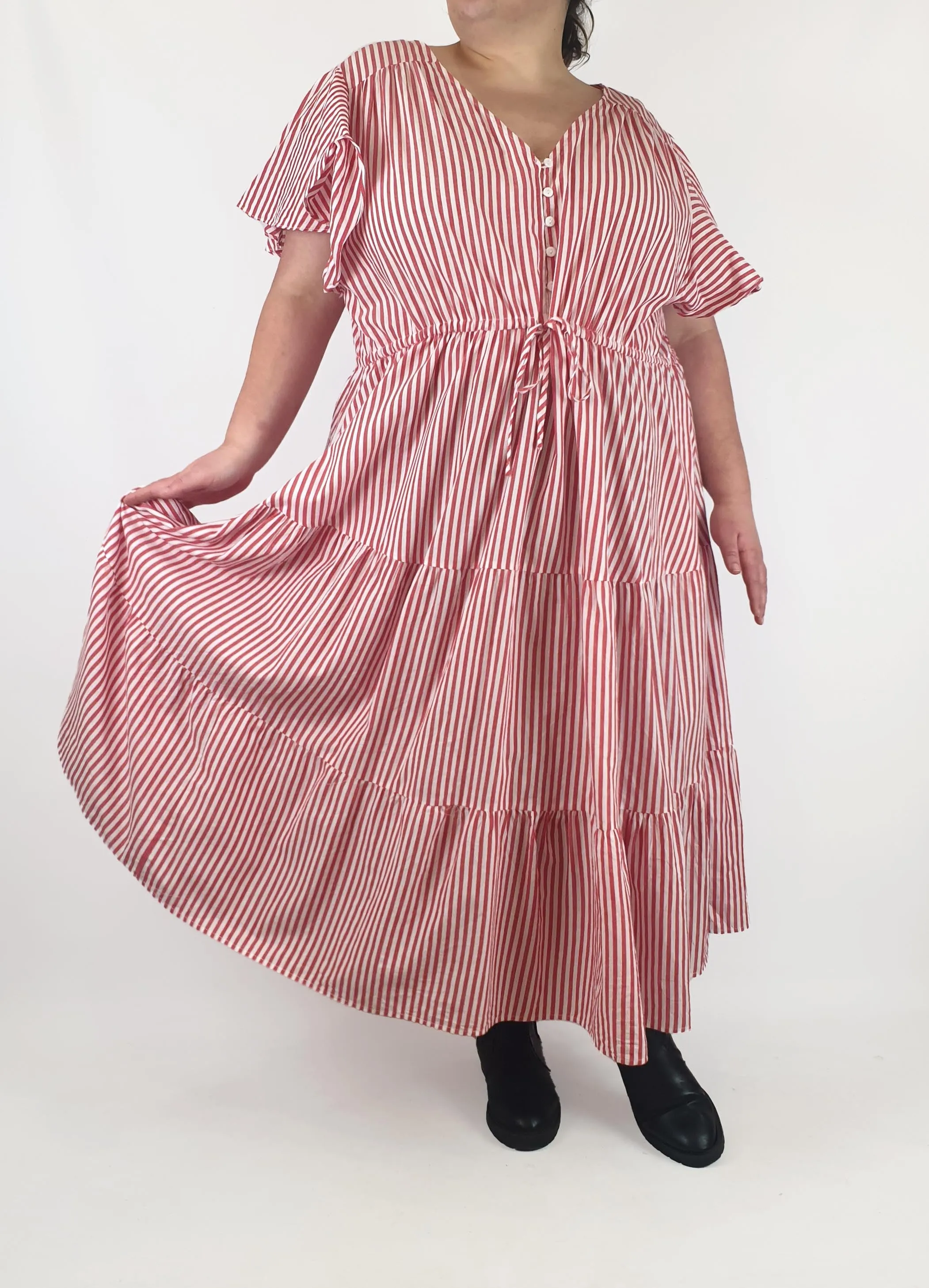 Boho Australia red and white striped dress size XXXL