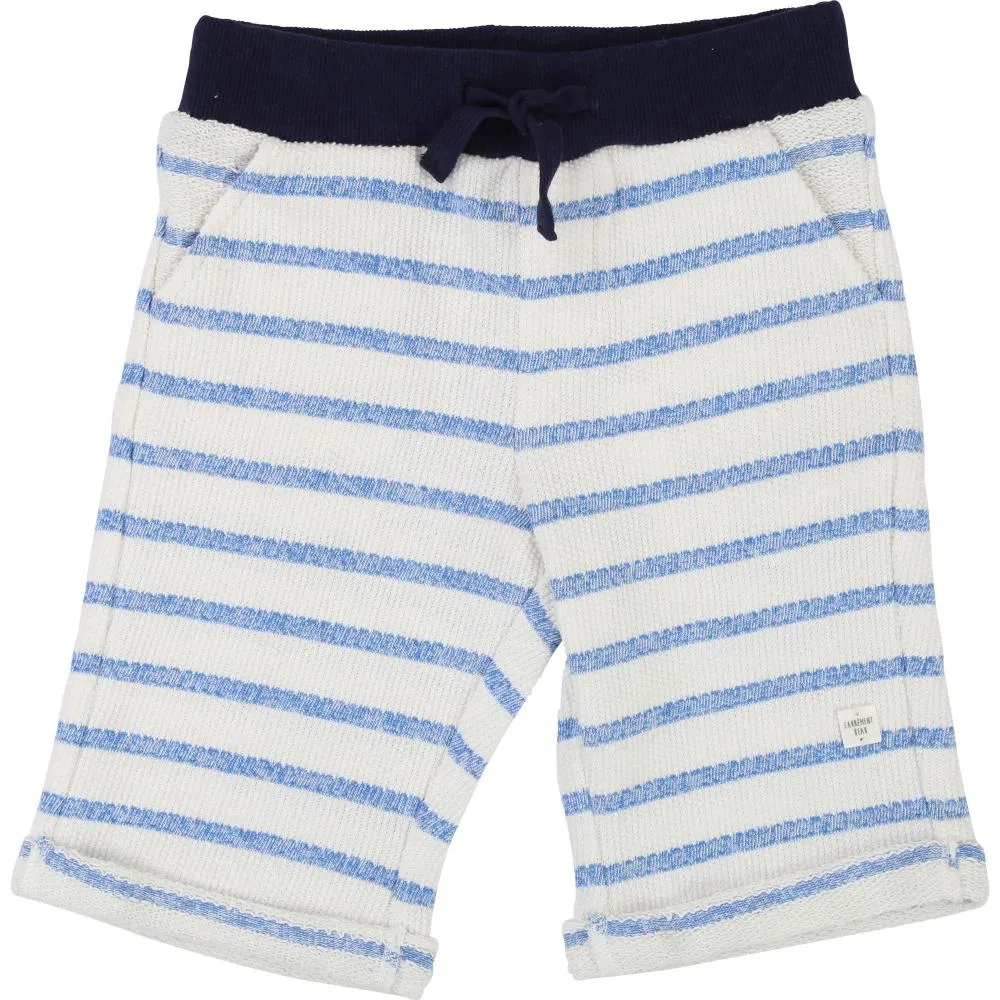 Boys White and Blue cotton Bermuda Shorts