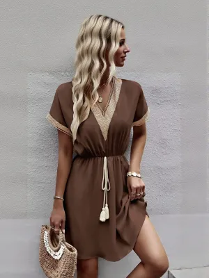 Brown Mini Boho Dress