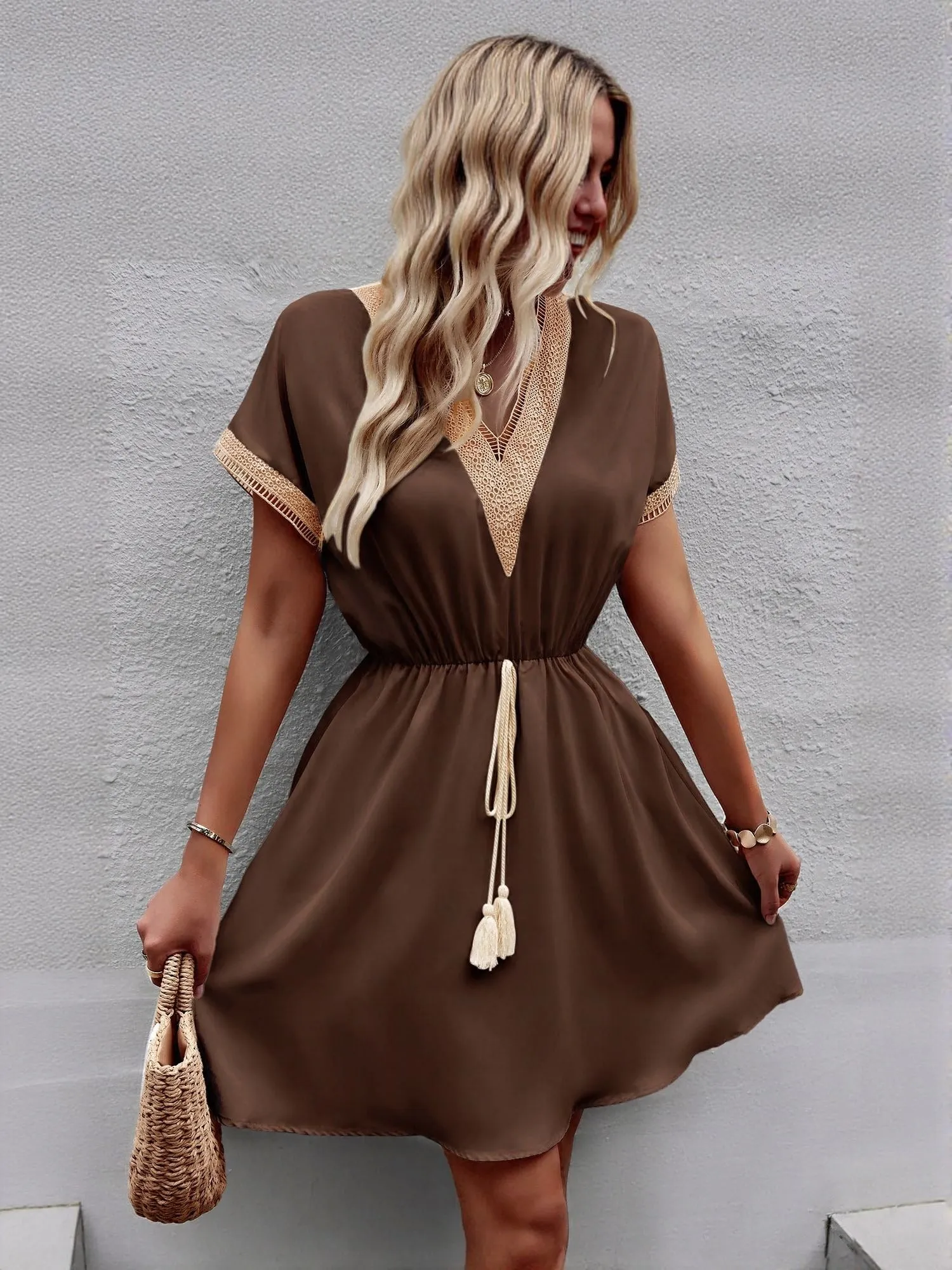 Brown Mini Boho Dress
