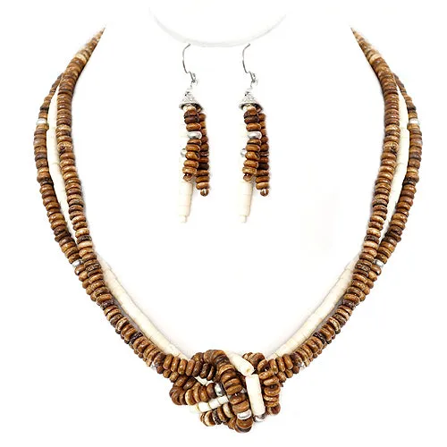 BRW/NAT NECKLACE & EARRINGS SET #NE44610_BRW (SC2)