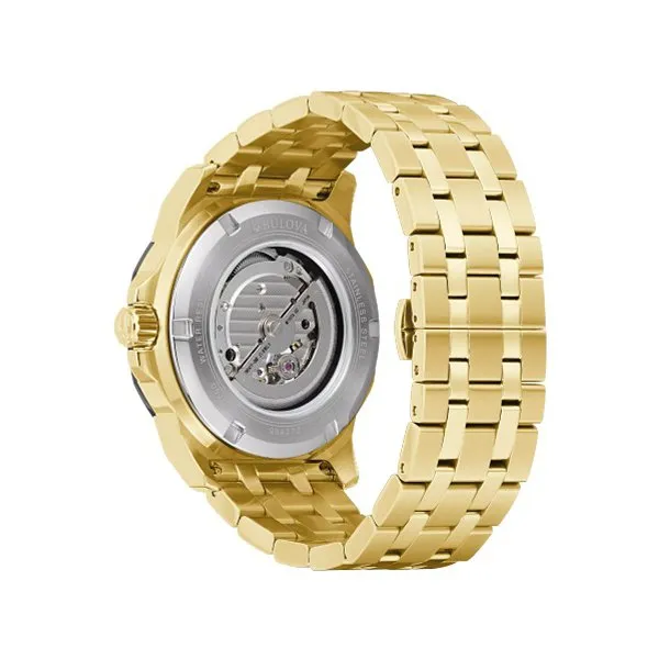 Bulova Marine Star Mens Automatic Gold Tone Black Dial Watch