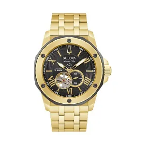 Bulova Marine Star Mens Automatic Gold Tone Black Dial Watch